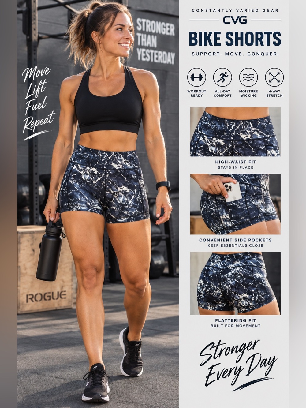 2115 Constantly Varied Gear Black and White Marble-Print Bike Shorts